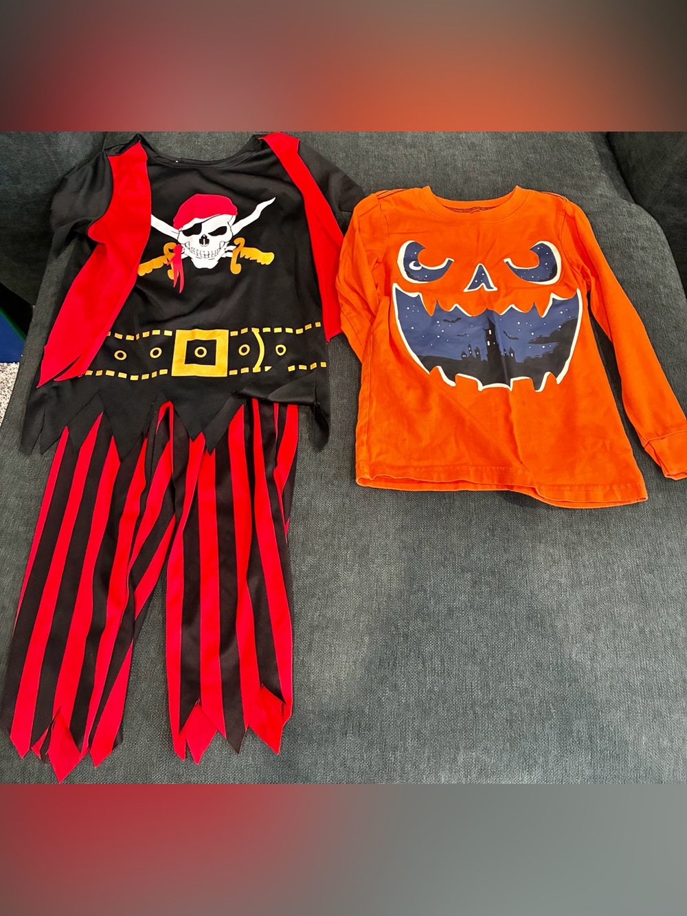 Boys Halloween Bundle Lot - Pirate Costume Jack O Lantern Shirt Size 5/6